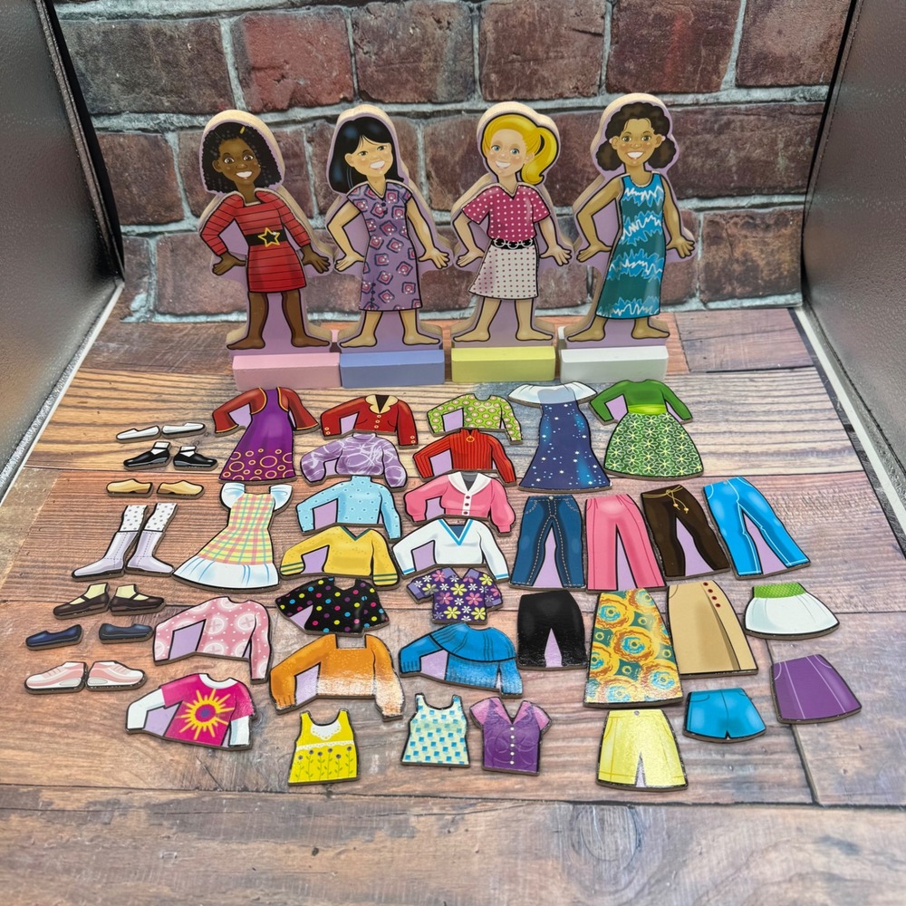 Melissa & Doug Magnetic Wooden Dress-Up Doll Set 4 Figures and Accessories
